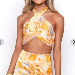 NWT Beginning Boutique Juniper Orange Floral Top and Maxi Skirt Set